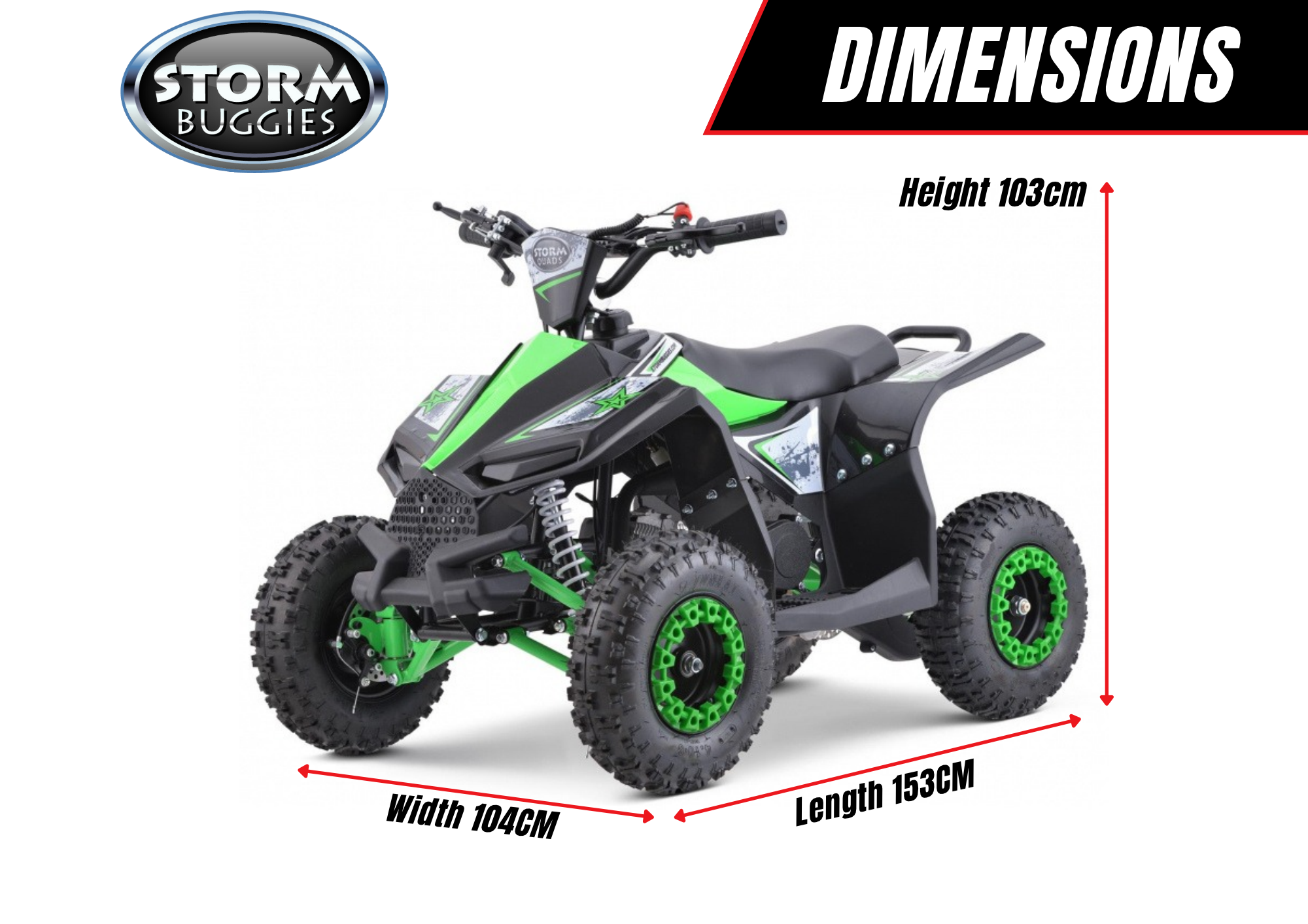 Renegade Ranger 50cc Kids Mini Petrol Quad Bike - Green - Dimensions