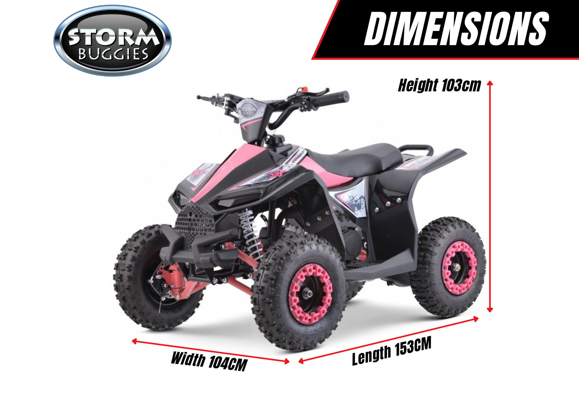 Renegade Ranger 50cc Kids Mini Petrol Quad Bike - Green - Dimensions