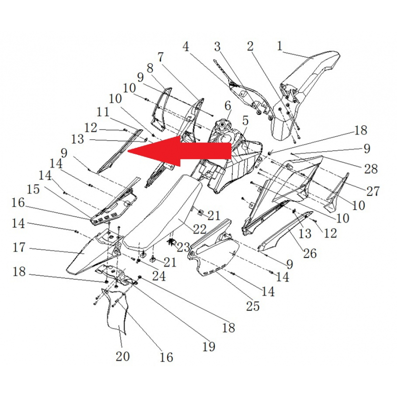 Left middle plastic- RFN 125cc / 140cc Thunder Dirt Bike