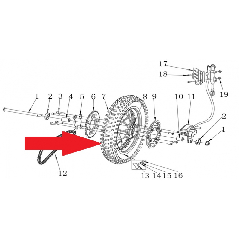 12" Rear Tyre - RFN Thunder Pro 110cc Dirt Bike