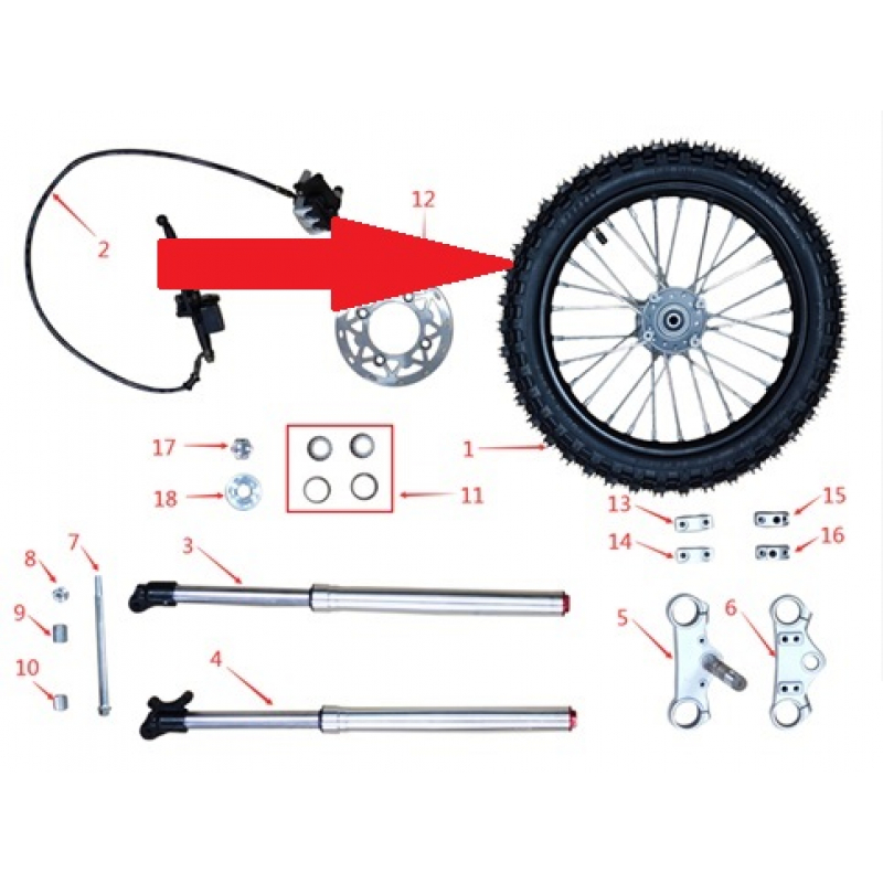 14" Front Wheel & Tyre - 2000w Electric Dirt Bike