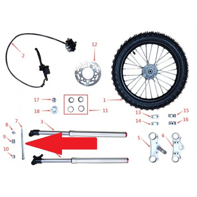 Front Wheel Axle - 1200w & 2000w Electric Dirt Bike