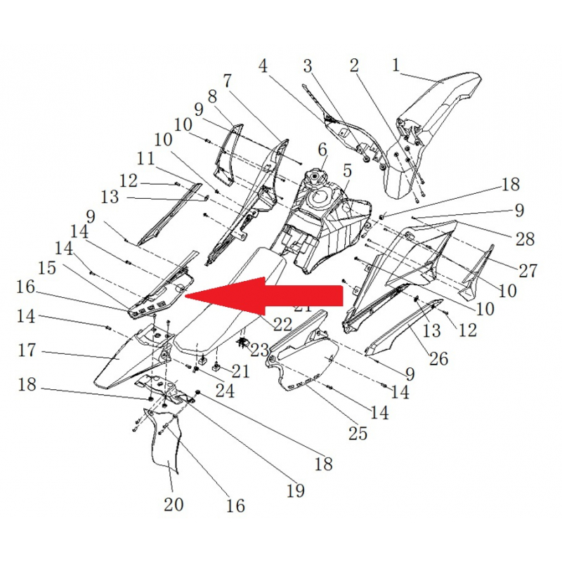 Left rear side plastic - RFN 125cc / 140cc Thunder Dirt Bike