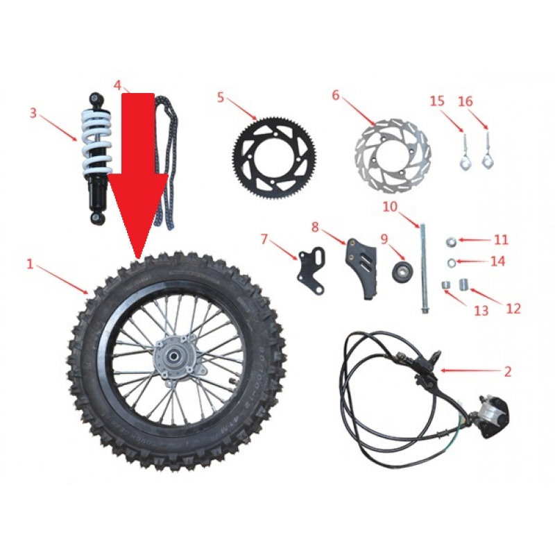 10" Rear Wheel & Tyre - 1200w Electric Dirt Bike