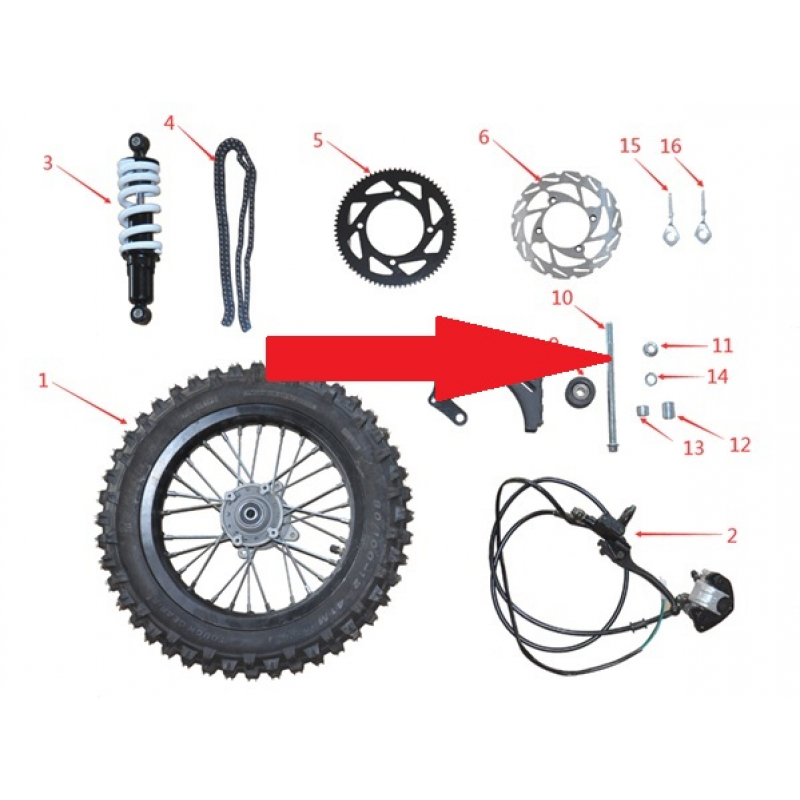 Rear Wheel Axle - 1200w & 2000w Electric Dirt Bike