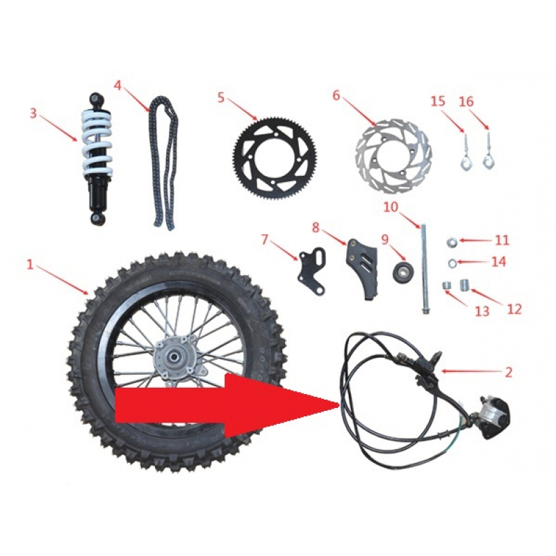 Rear Hydraulic Brake Assembly - 1200w & 2000w Electric Dirt Bike
