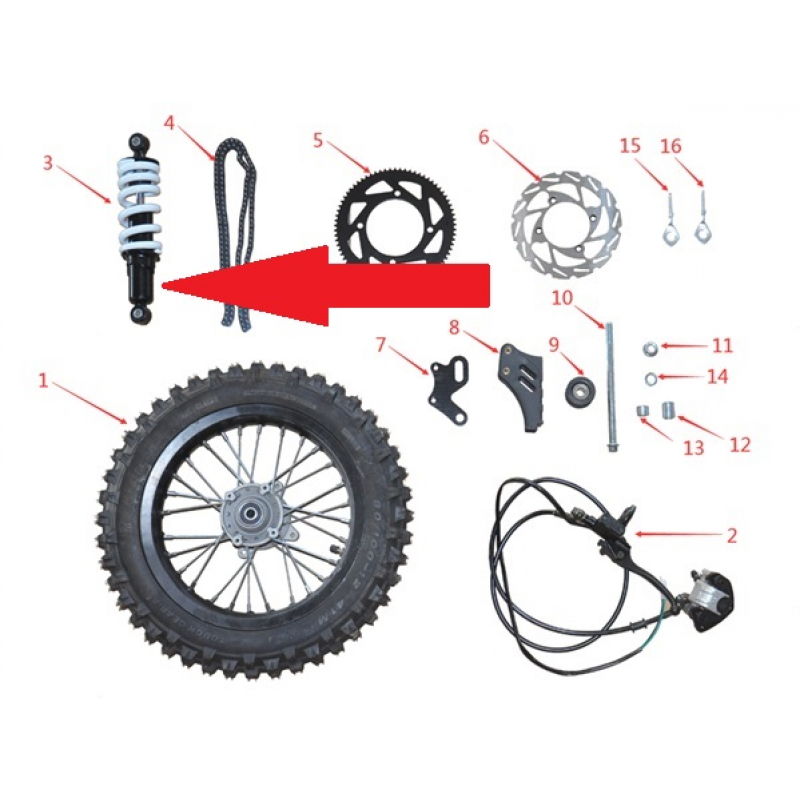 Rear Shock Absorber - 1200w & 2000w Electric Dirt Bike