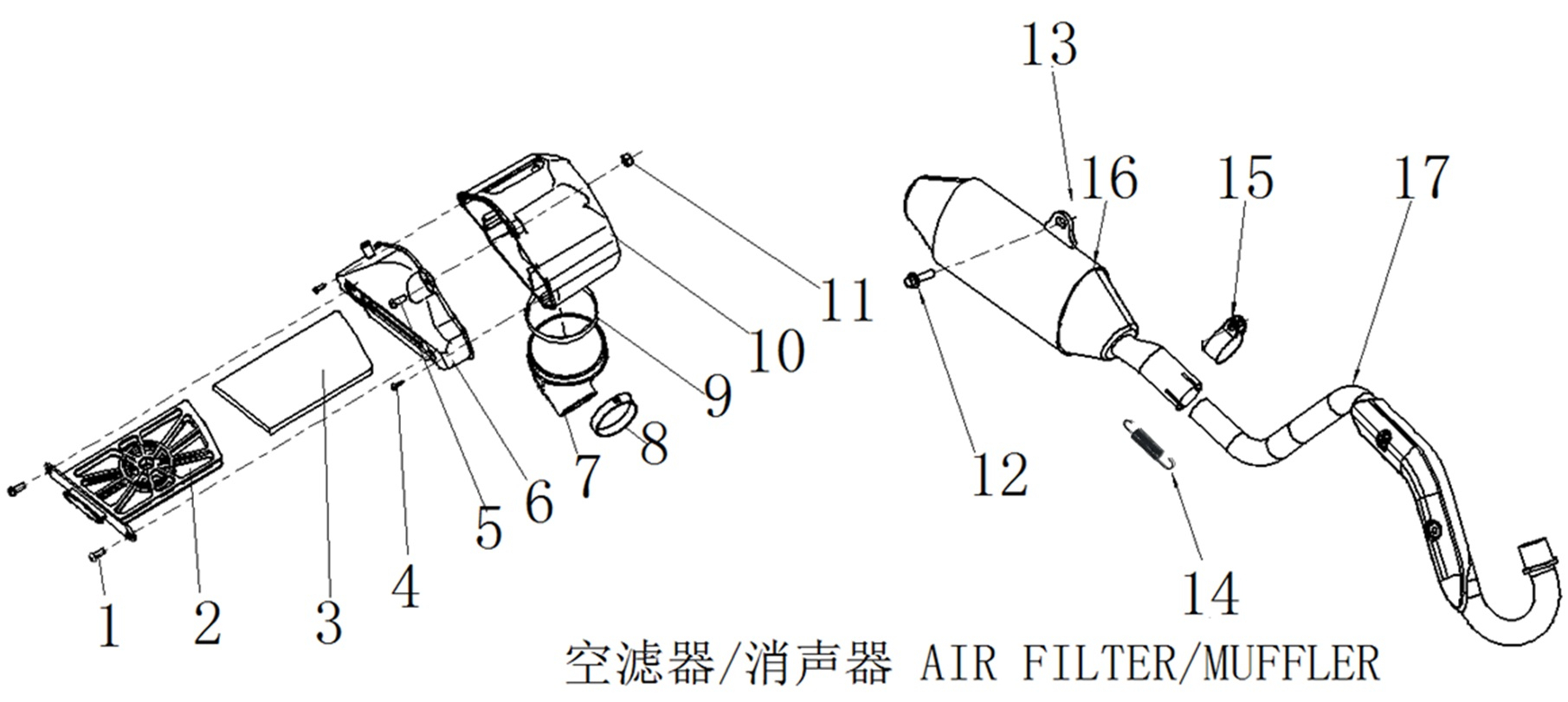 Air Filter & Exhaust - RFN Thunder 140cc