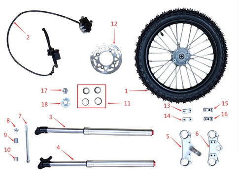 Front Wheel & Brakes - Storm 1200w / 2000w Dirt Bike Spare Parts