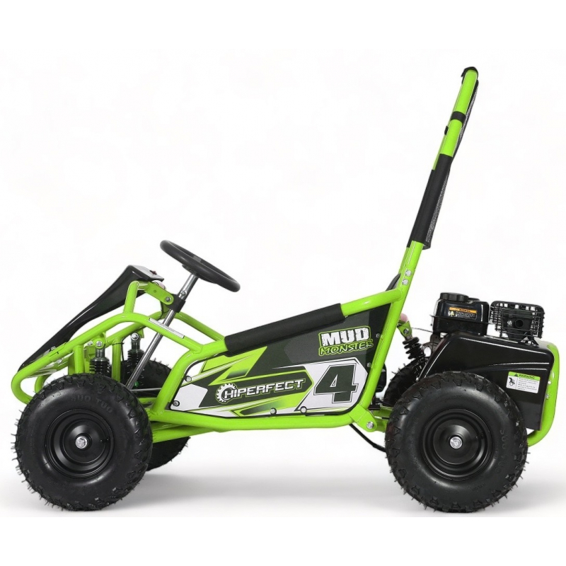 Green 100cc Mud Monster Kids Petrol Go Kart - Side View