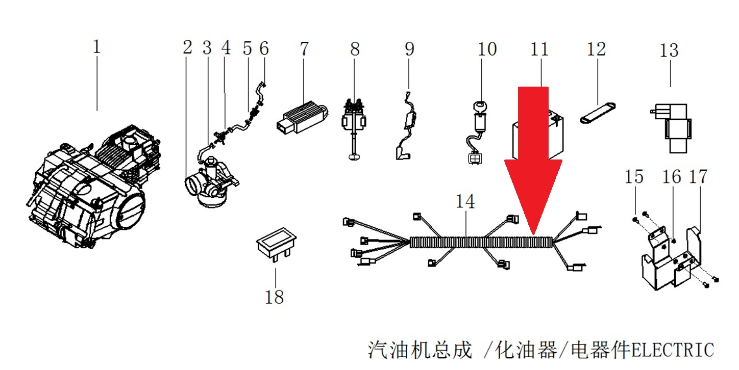 Electric Start Wiring Harness - RFN 140cc / 125cc Thunder Dirt Bike