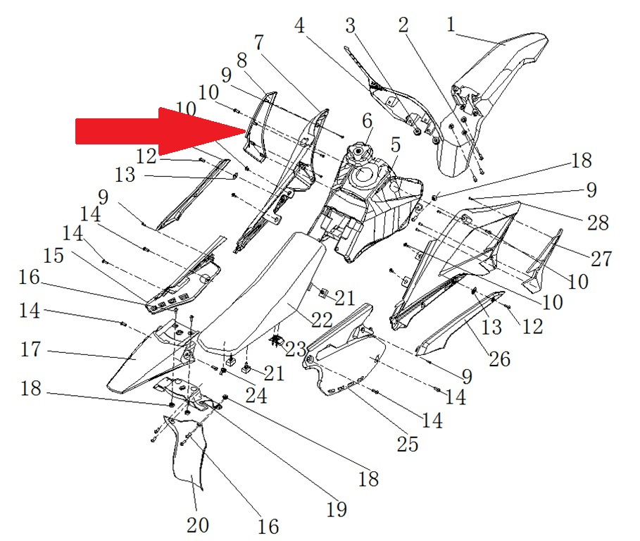  Left Plastic For Gas tank  - RFN 125cc / 140cc Thunder Dirt Bike