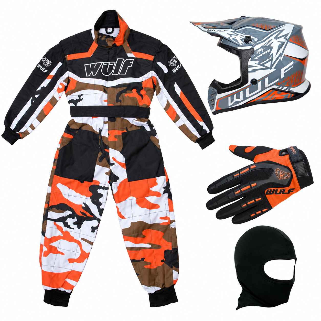 Orange Camo Wulfsport Clothing & Helmet Discount Bundle Deal