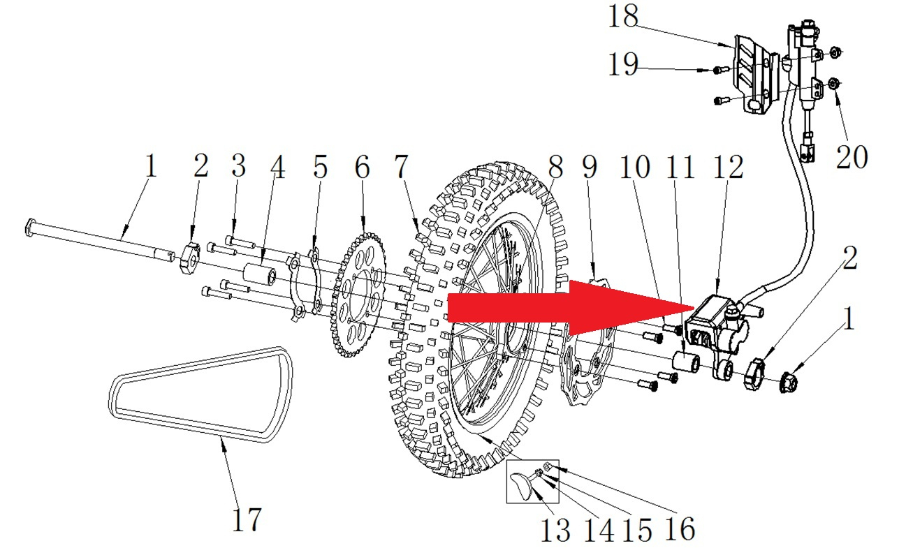 Rear Brake Assembly - RFN 125cc / 140cc Thunder Dirt Bike