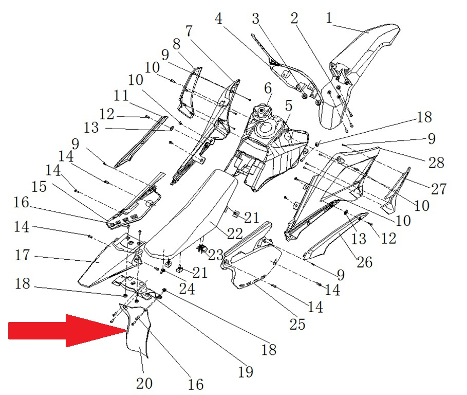 Rear fender - RFN 125cc / 140cc Thunder Dirt Bike