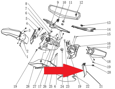 Rear Left Plastic - RFN Thunder Pro 110cc Dirt Bike