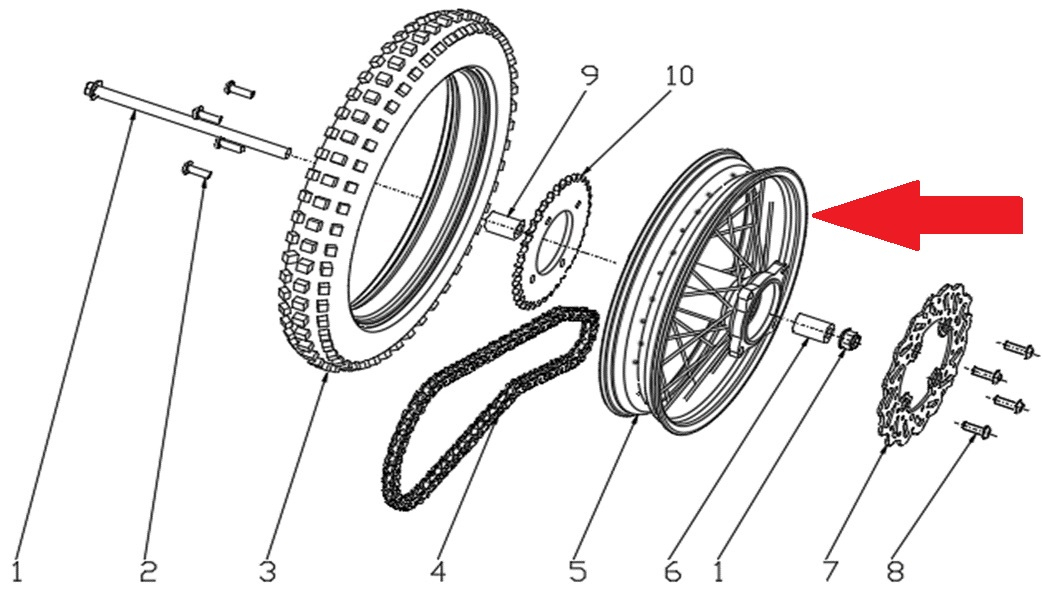 10" Rear Wheel Rim - RFN 70cc / 110cc Thunder Dirt Bike