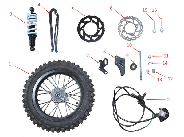 Rear Wheel & Brakes - Storm 1200w / 2000w Dirt Bike Spare Parts
