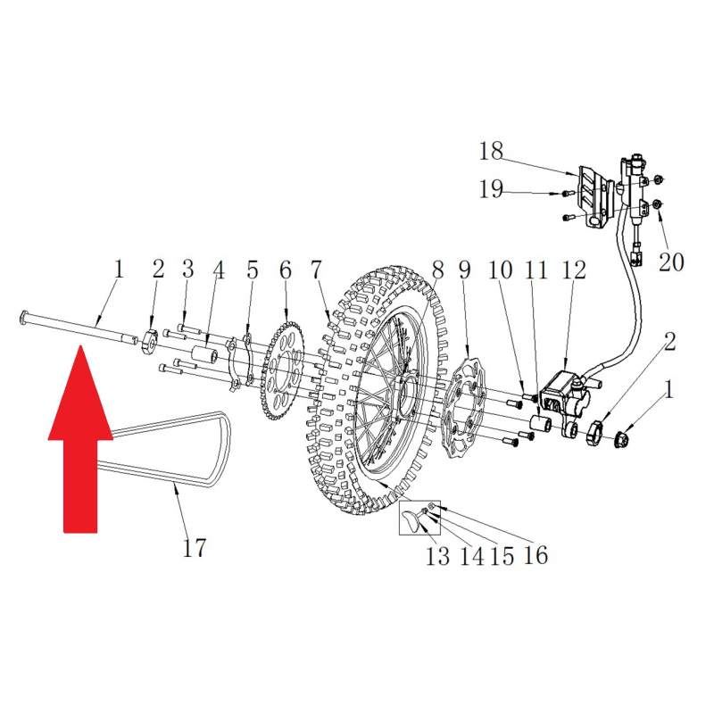 Rear Wheel Axle (M14 x 1.5 x 225mm) - RFN 125cc / 140cc Thunder Dirt Bike