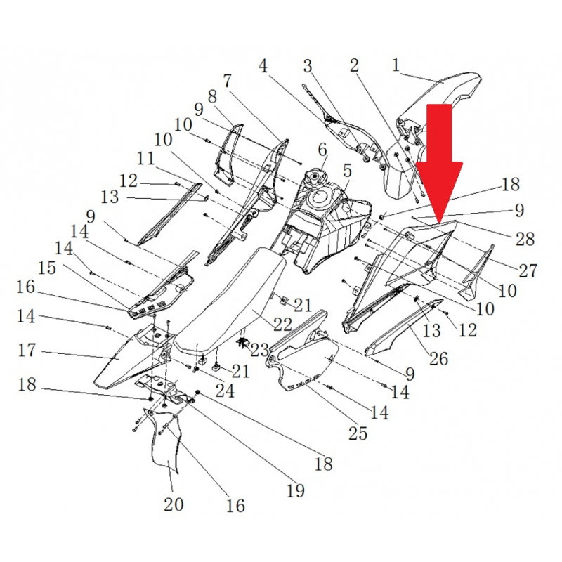 Right front side plastic - RFN 125cc / 140cc Thunder Dirt Bike
