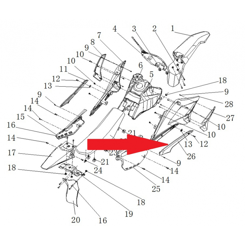 Right middle side plastic - RFN 125cc / 140cc Thunder Dirt Bike