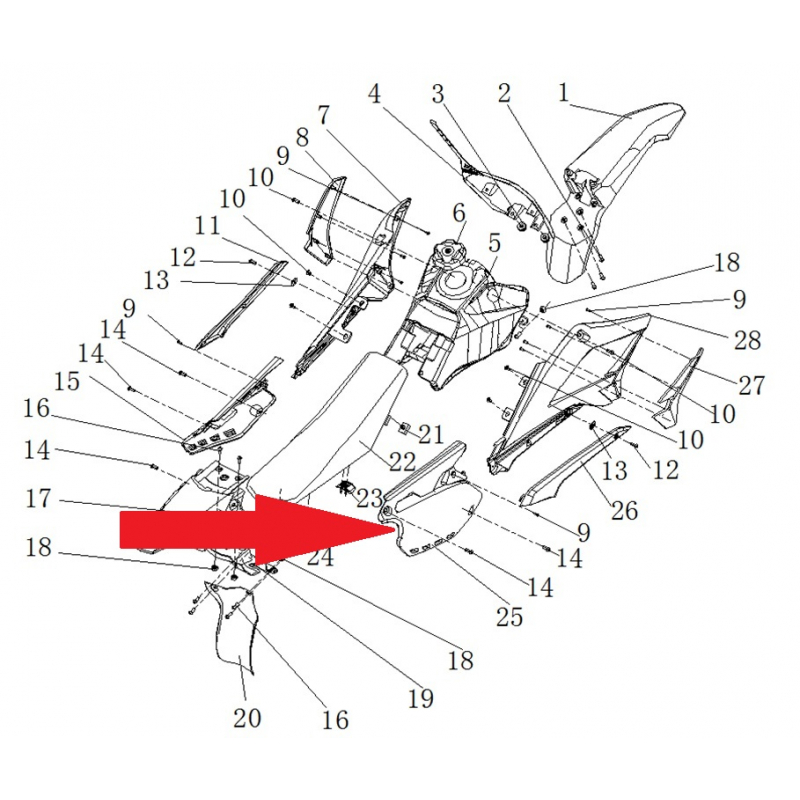 Right rear side plastic- RFN 125cc / 140cc Thunder Dirt Bike