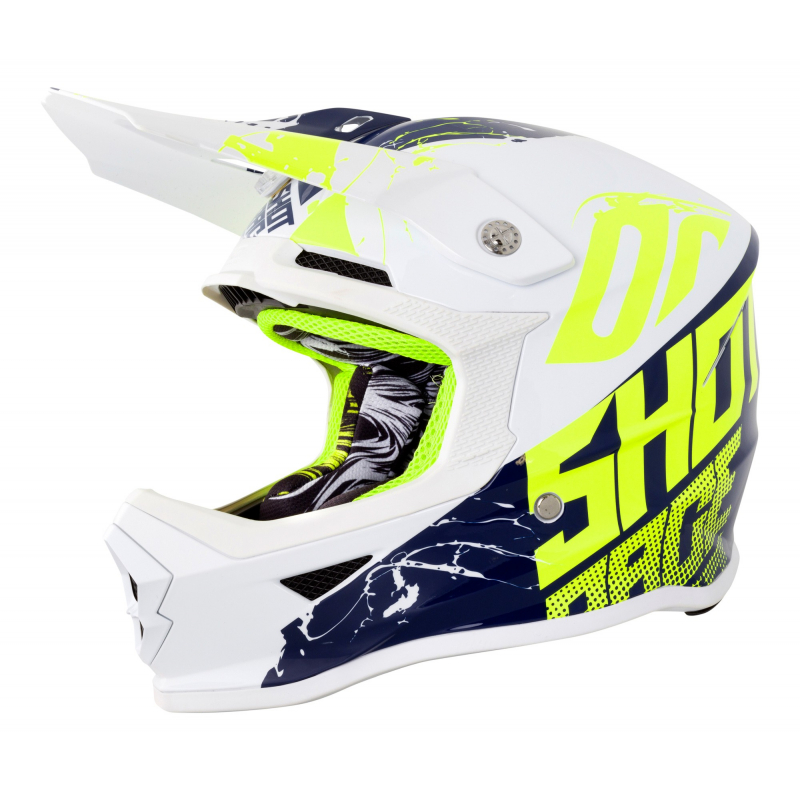Shot Furious Kids MX Helmet - Venom White / Blue / Neon Yellow Gloss