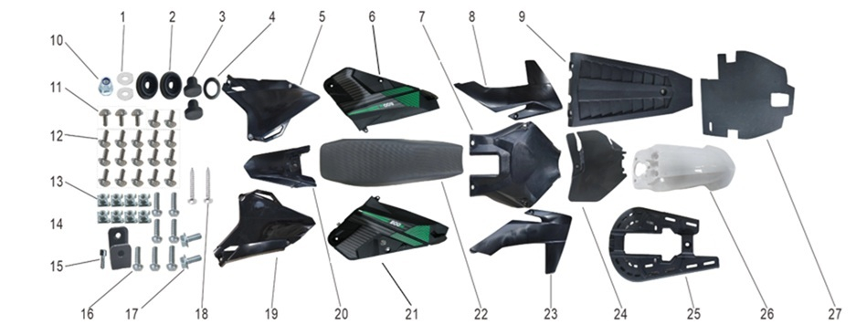 Body Plastics & Seat - 800w Storm Electric Dirt Bike