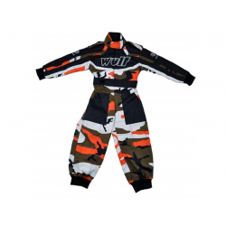 Wulfsport Cub MX Racing Suit - Camouflage Red, Blue, Grey, Pink, Black and Orange.